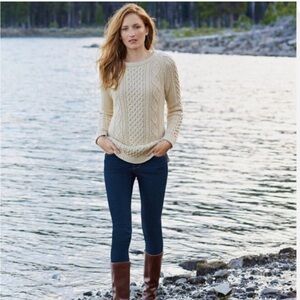 LL Bean Signature Cream Fisherman Sweater Sz S